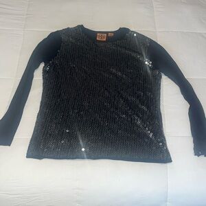 Tory Burch navy and silver sequined 3/4 sleeve top sizer Small smalle Medi EUC!